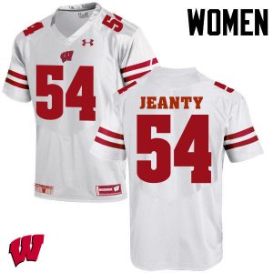 Women's Wisconsin Badgers NCAA #54 Dallas Jeanty White Authentic Under Armour Stitched College Football Jersey QE31N44YW